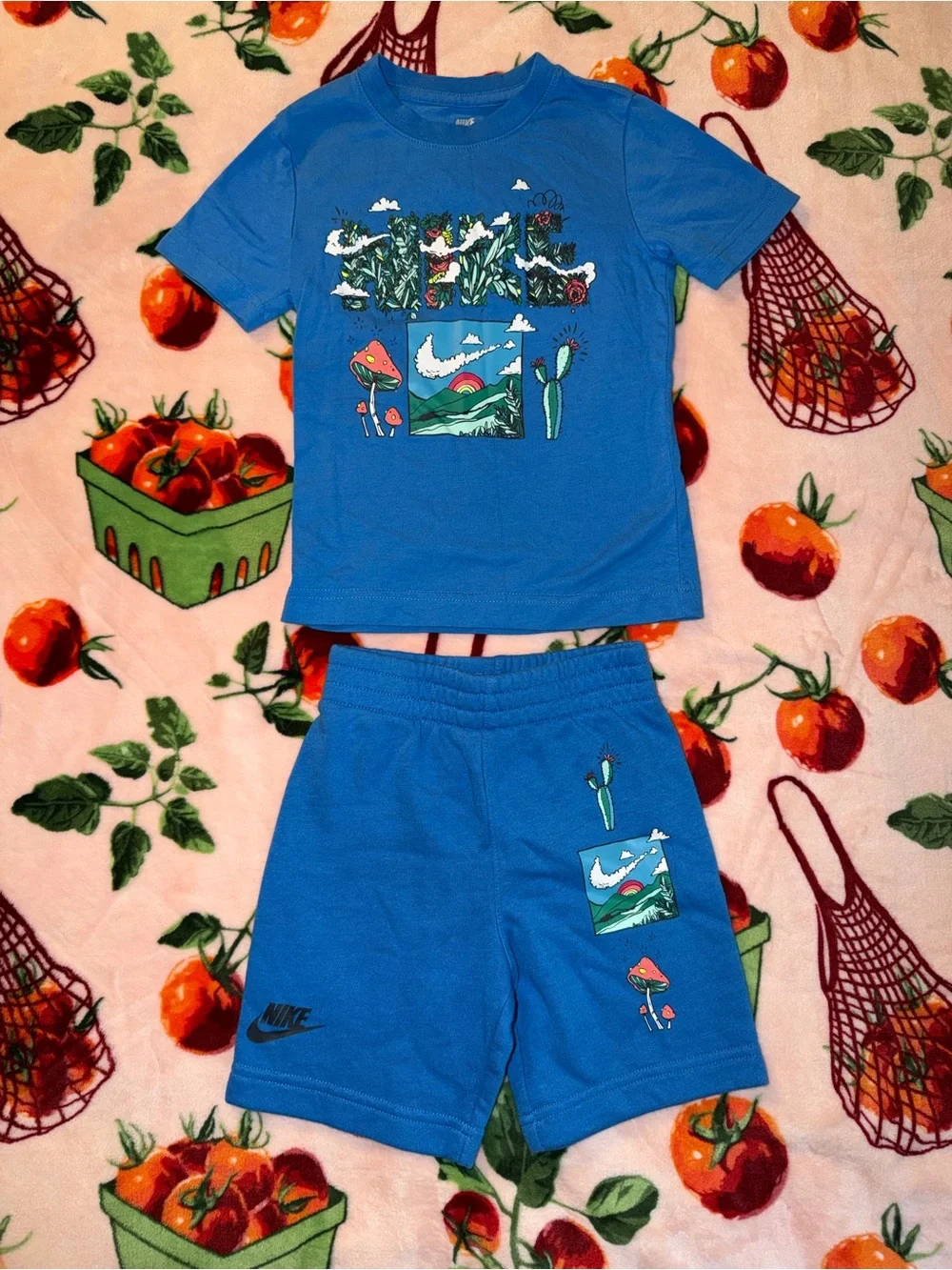 Nike Kids Crew Tee & Knit Shorts Set Biosphere Graphic Print XS 4 3-4years Boys